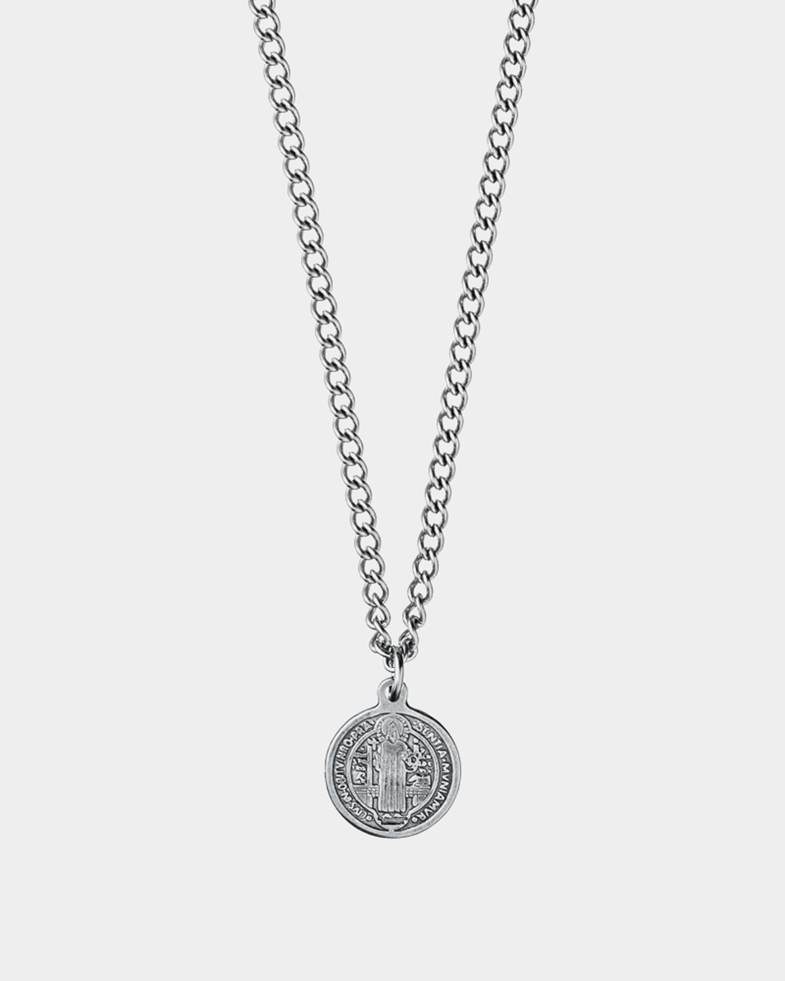 St. Benedict's Necklace - Stainless Steel Necklace with double engraved 'St. Benedict's' Pendant - Online Unissex Jewelry - Dicci