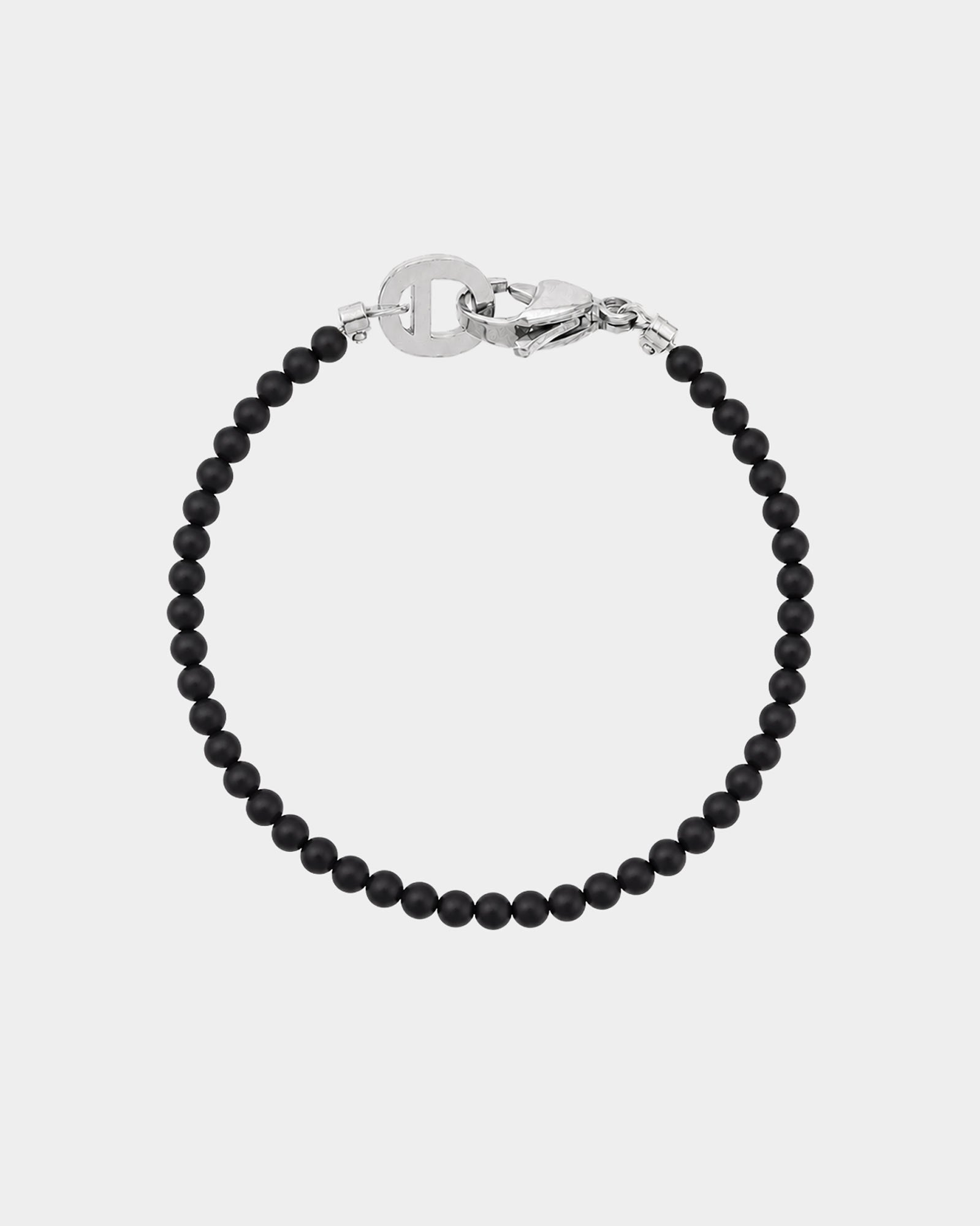 Silver Matte Black Onyx Bracelet 4mm - Natural Stone Bracelet - Dicci