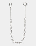 A silver stainless steel pant chain with a simple interlinked design.