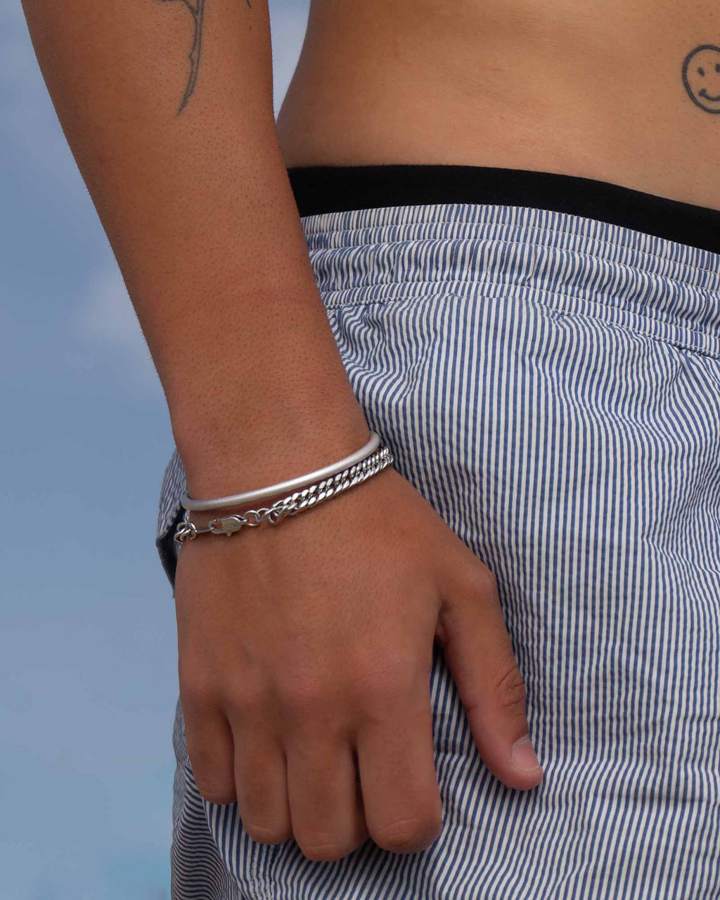 double cuban chain silver bracelet