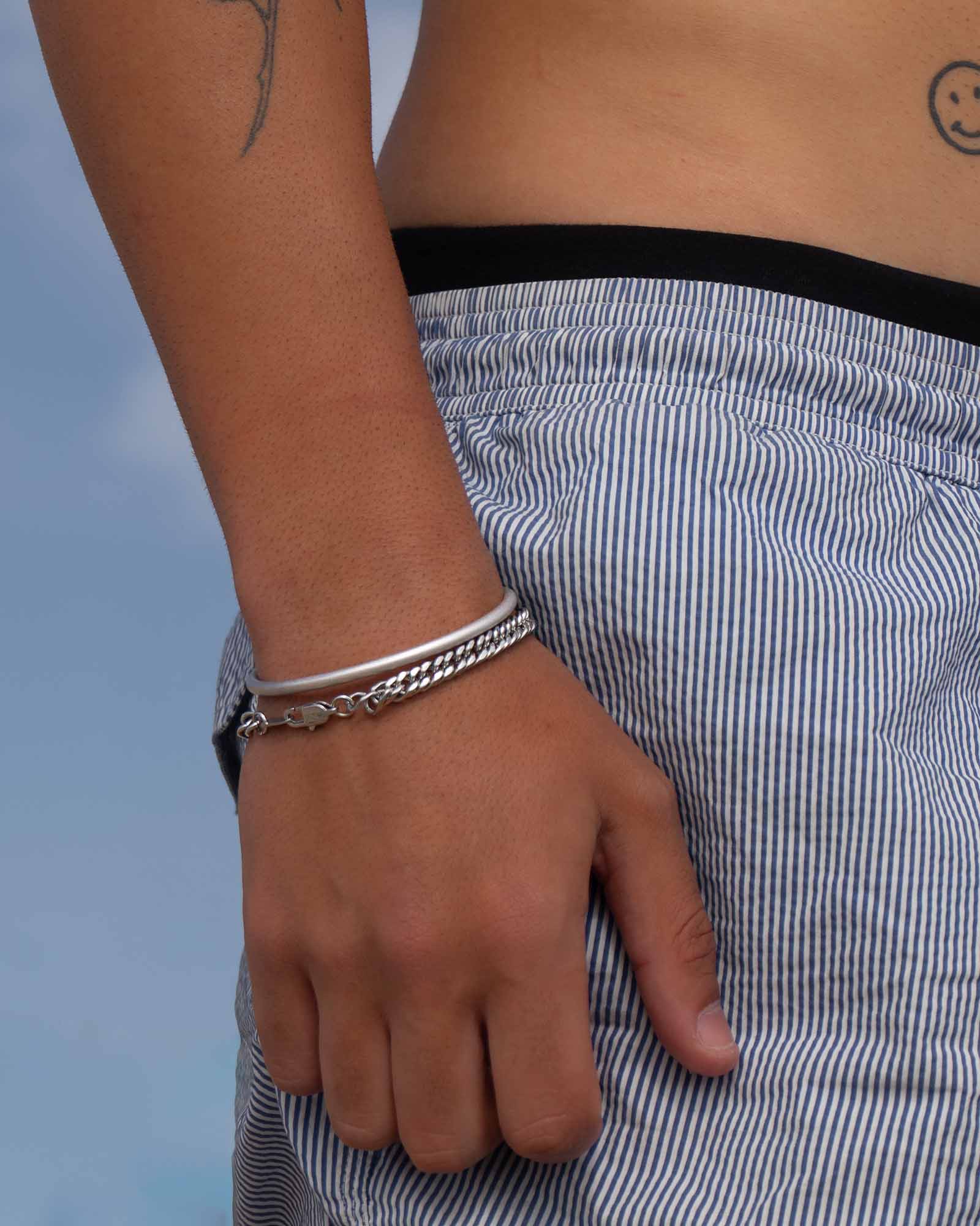 double cuban chain silver bracelet