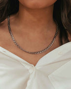 silver Flat Cuban Chain Necklace 6mm