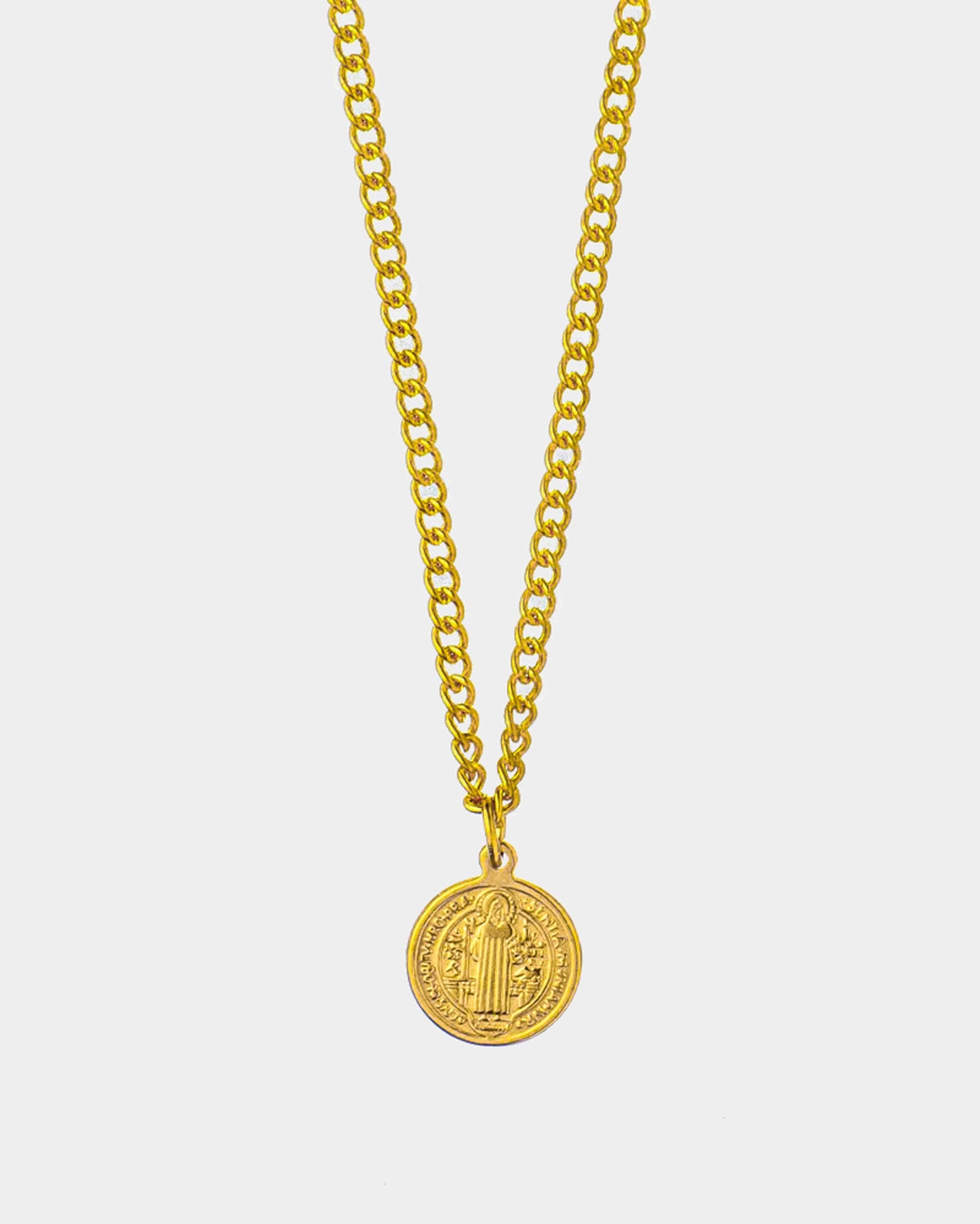 St. Benedict's Necklace - Golden Stainless Steel Necklace with 'St. Benedict's' Pendant - Online Unissex Jewelry - Dicci