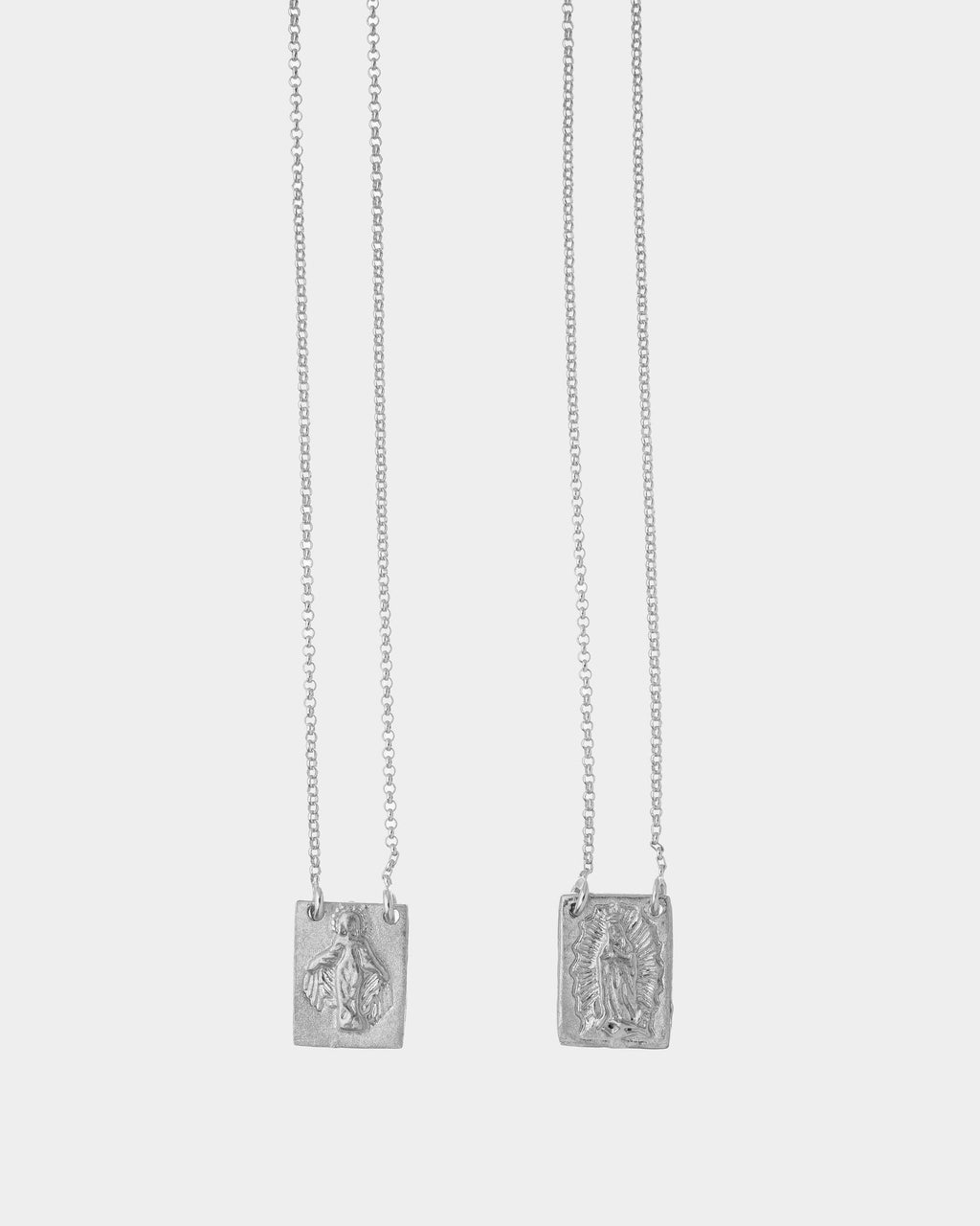 Silver - Lady of Guadalupe and Miraculous Medal Scapular closeup