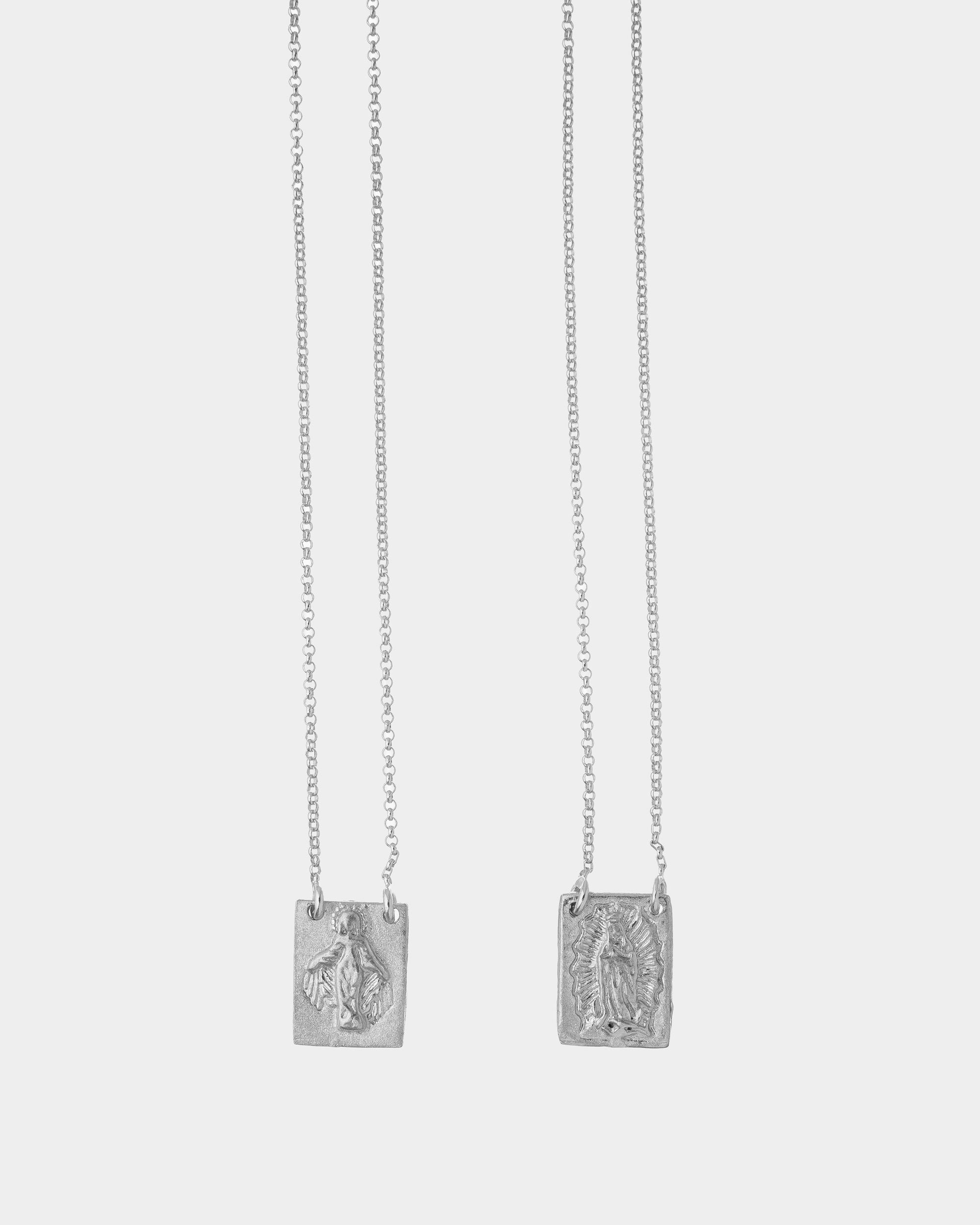 Silver - Lady of Guadalupe and Miraculous Medal Scapular closeup