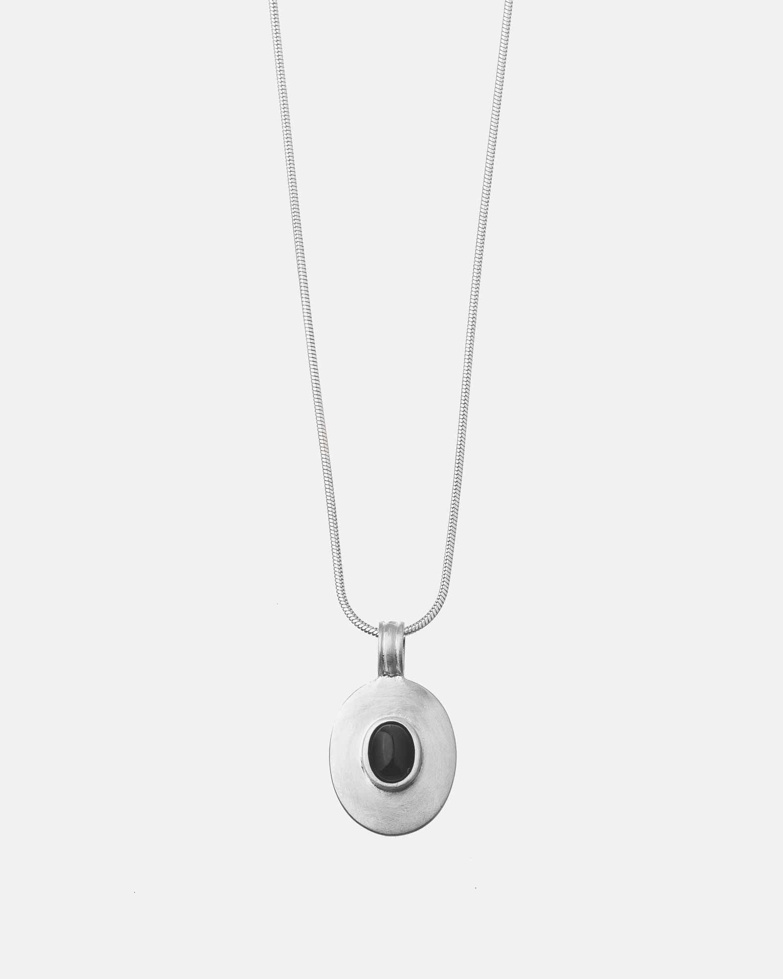silver necklace with onix stone pendant