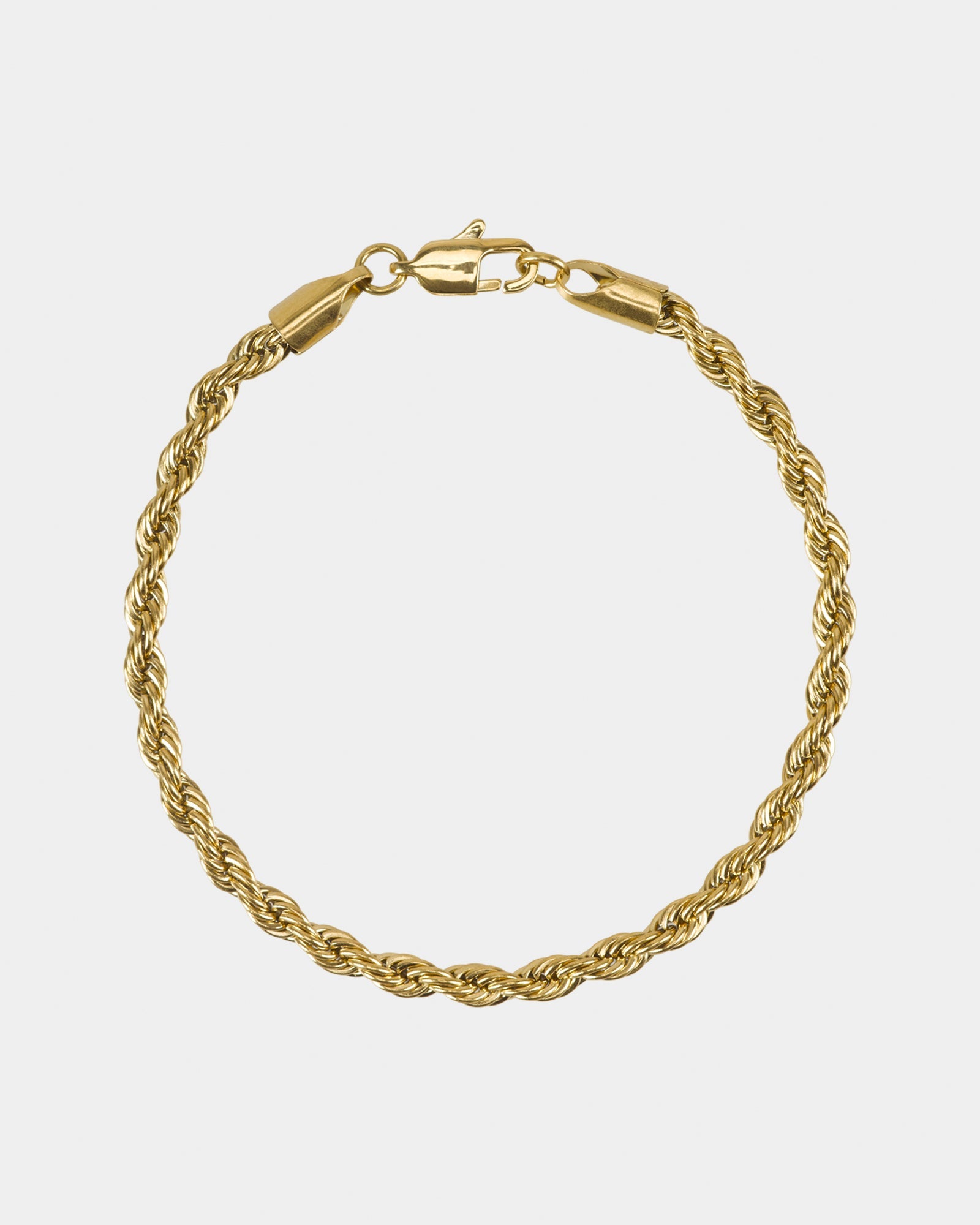 Golden rope chain bracelet 4mm in stainless steel on a white background