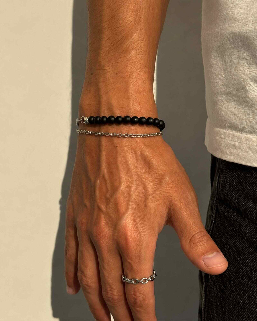 Silver Matte Black Onyx Bracelet 6mm