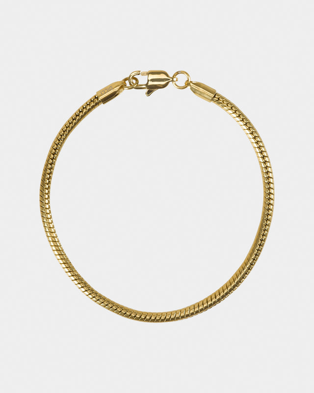 A sgolden snake bone chain bracelet with a width of 0.3cm, displayed against a white background.
