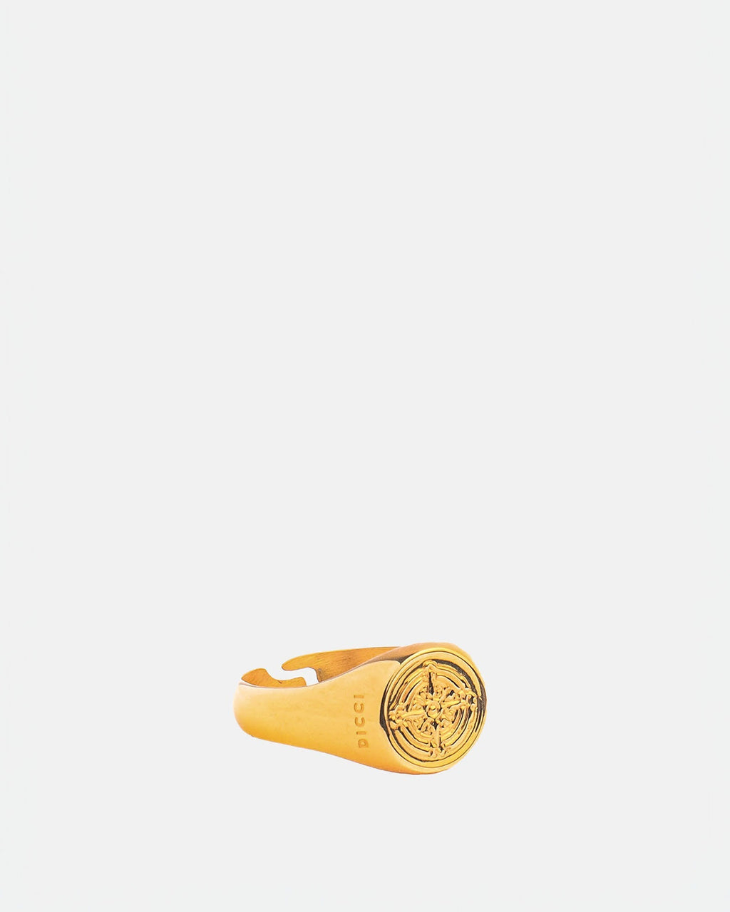 Wind Rose Ring Golden in stainless steel on white background