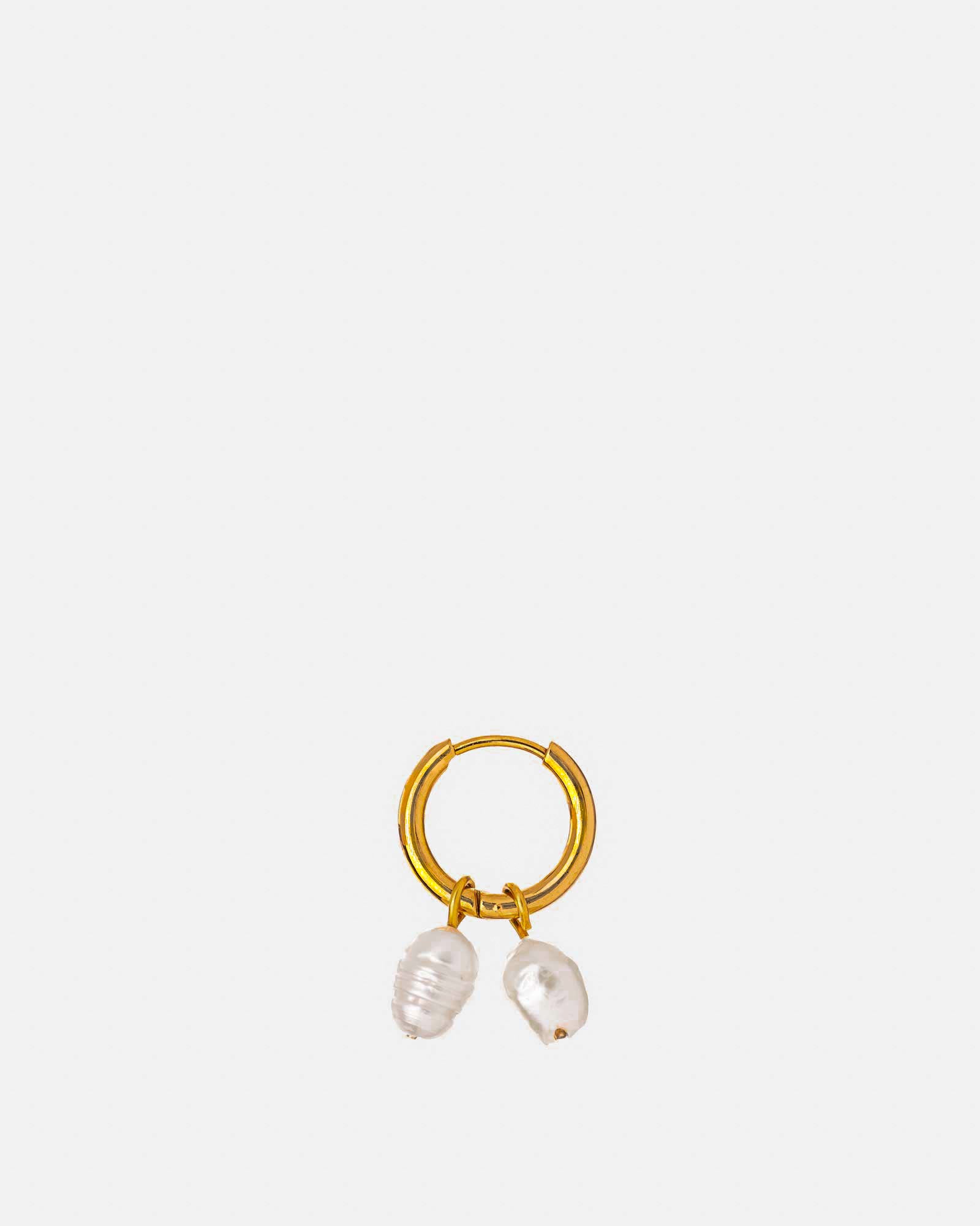 Steel Earring 'Twin Golden Pearl' - Earrings and Pendants - Dicci