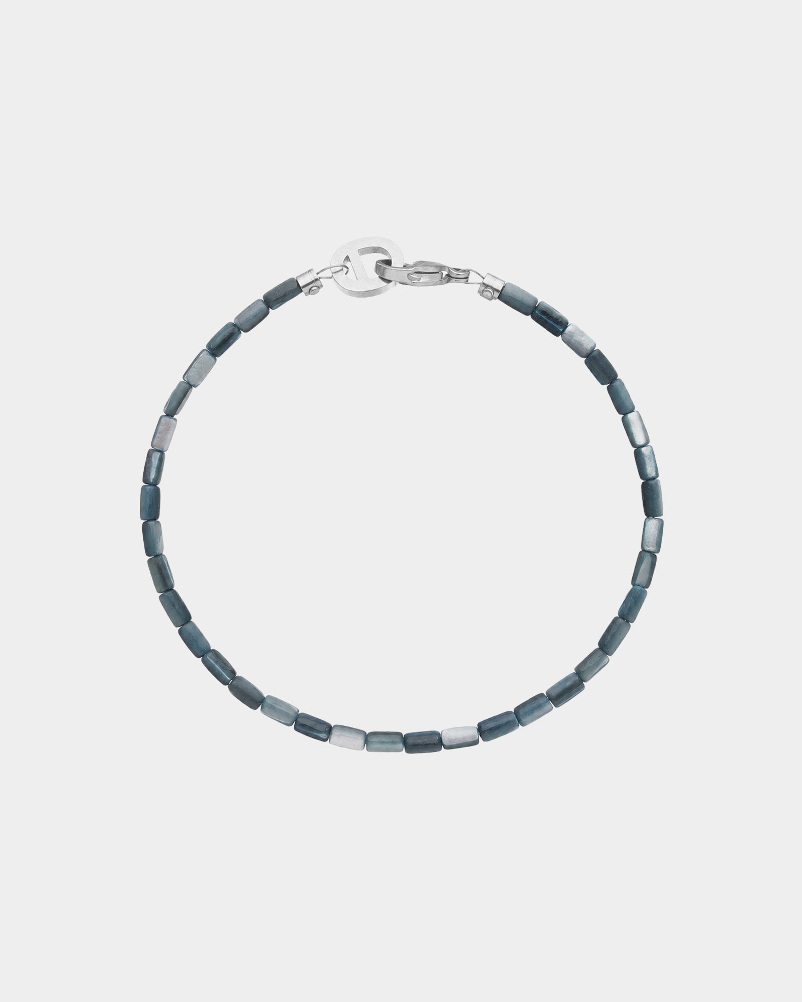blue shell bracelets on silver background