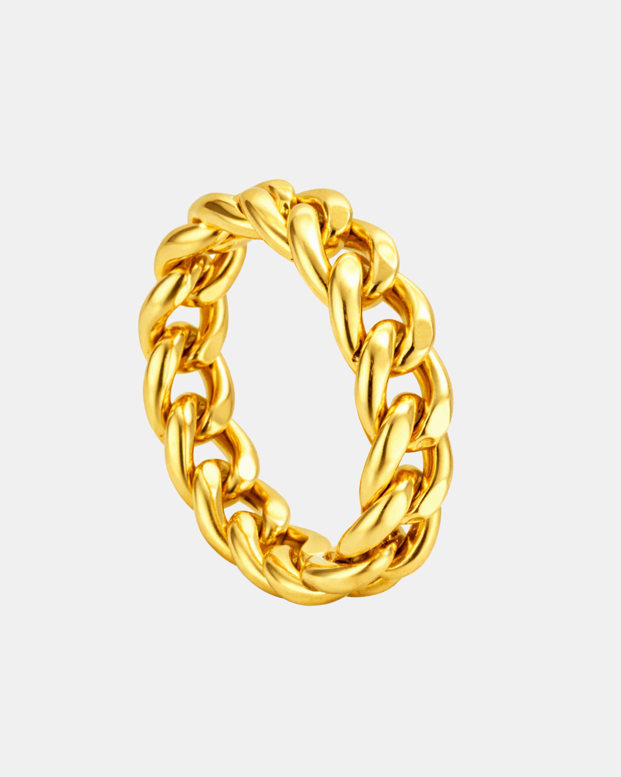 Golden Flat Cuban Ring 7mm in stainless steel on a white background