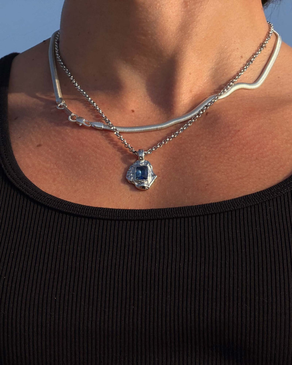 Collar Blue Saphire Rhodium