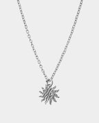 Silver necklace with a star-shaped pendant on a light gray background