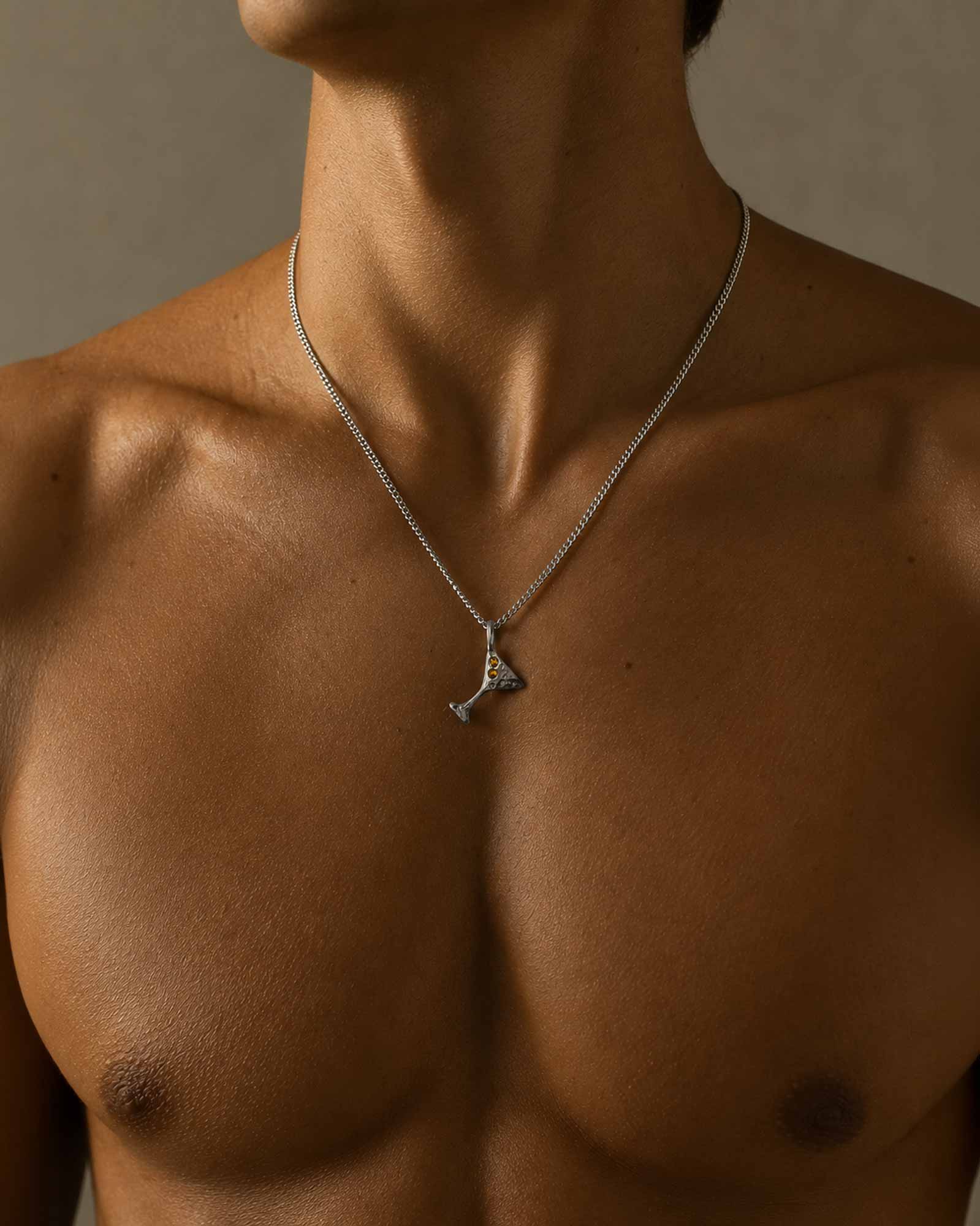 men wearing martini necklace