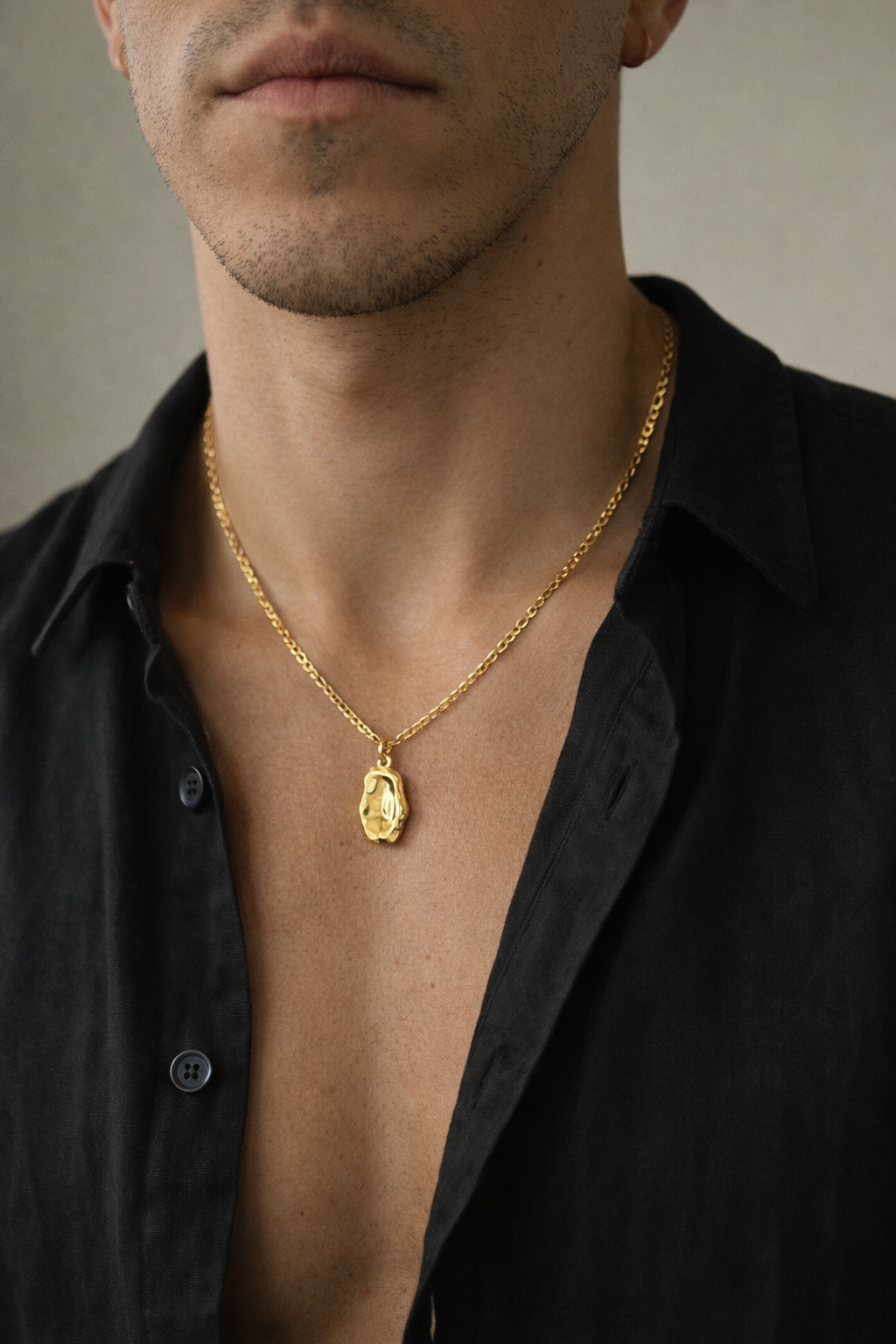 men wearing Melted Golden Necklace