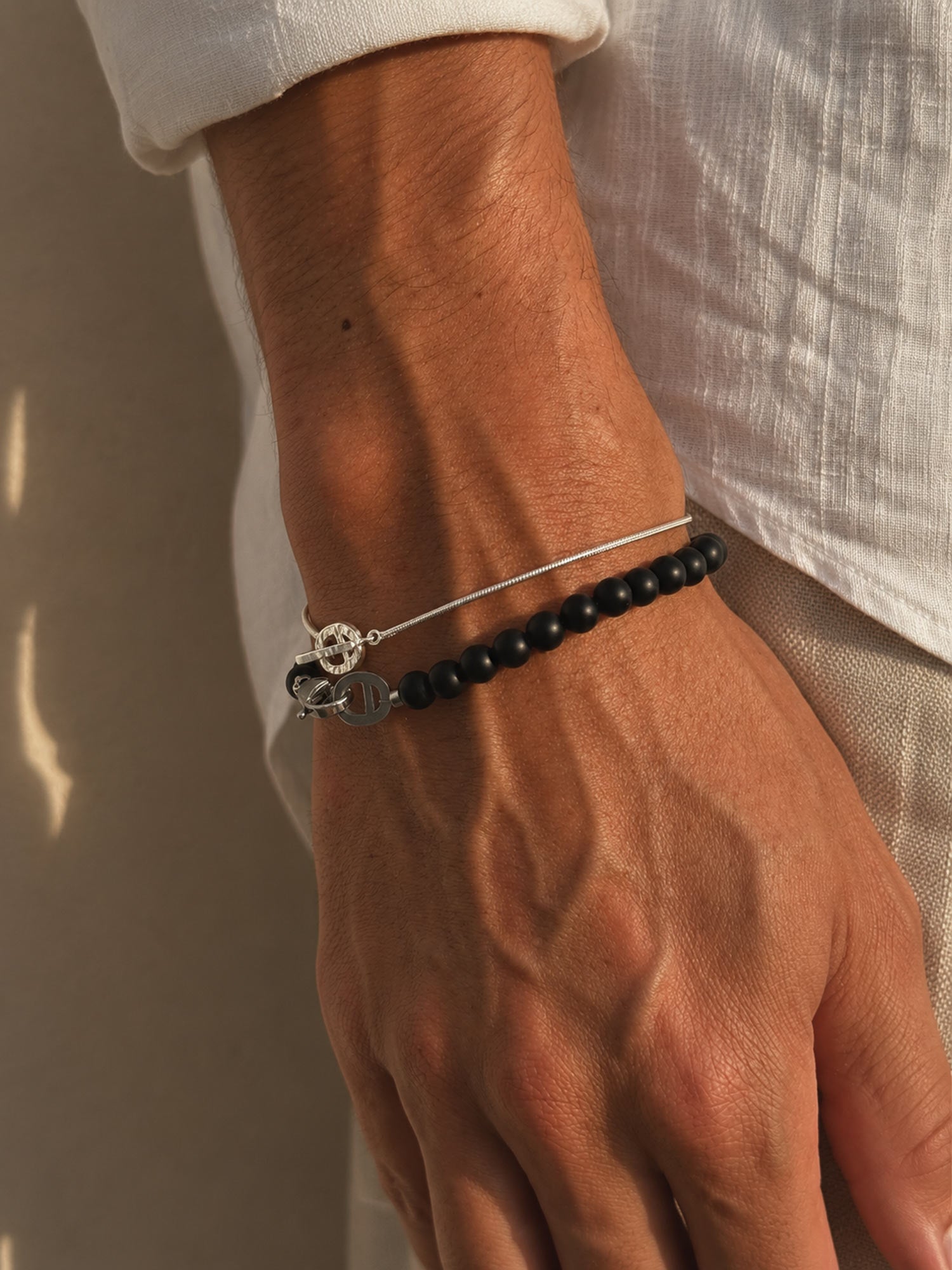 Onyx Matte Silver - Men wearing bracelet