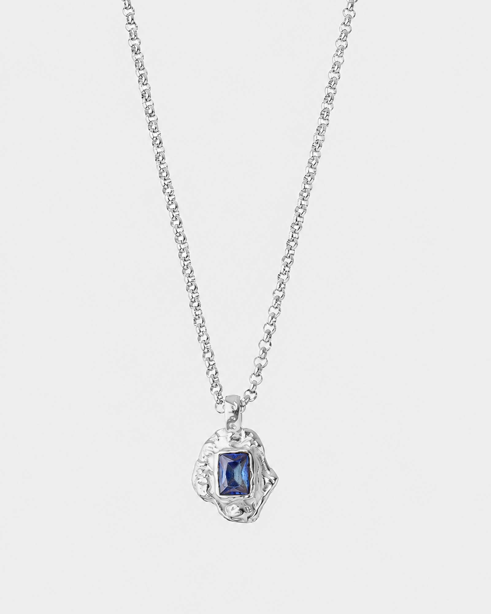 Blue Sapphire Rhodium Necklace | Stainless Steel Necklaces | Buy