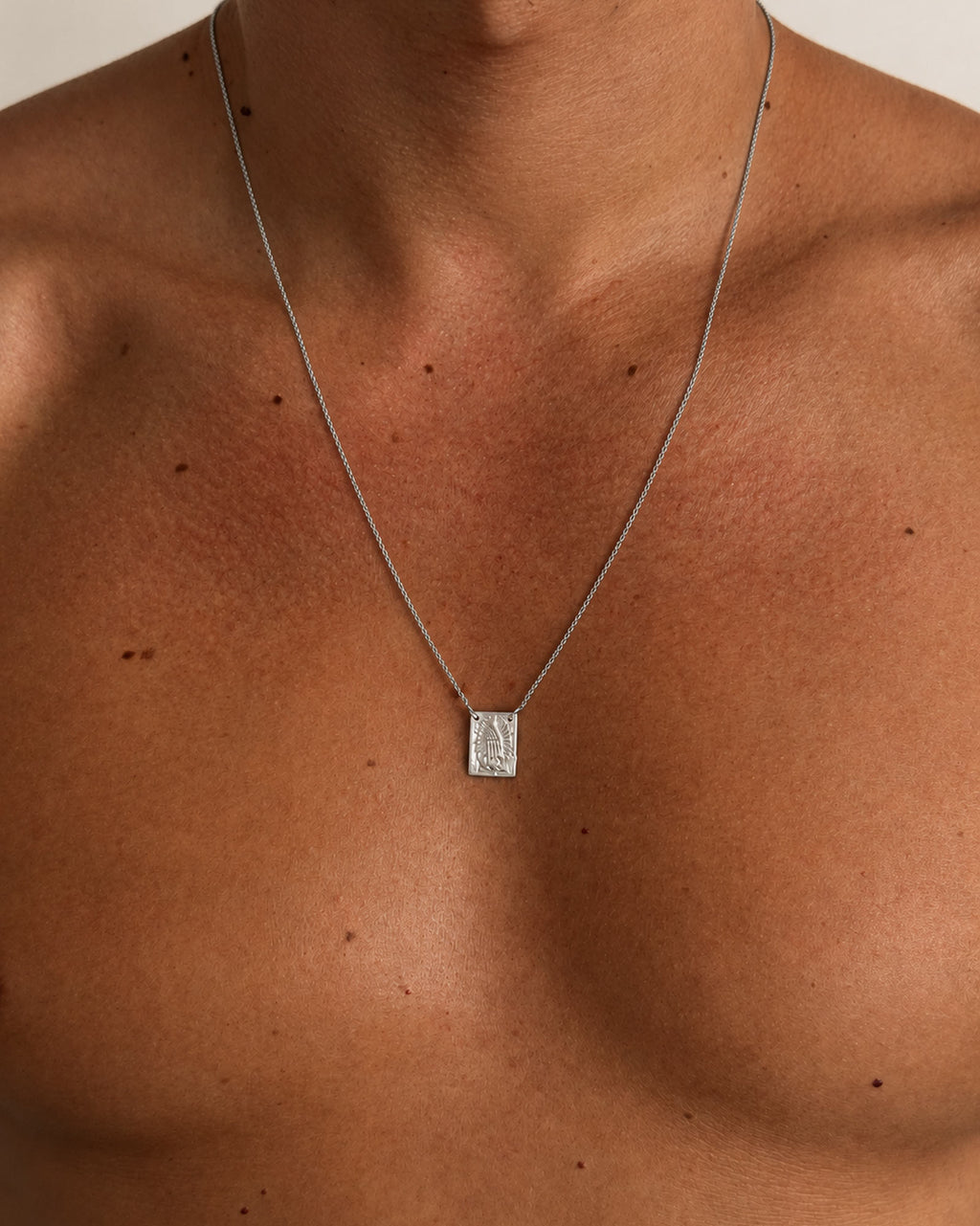 silver - men wearing dicci guadalupe scapular