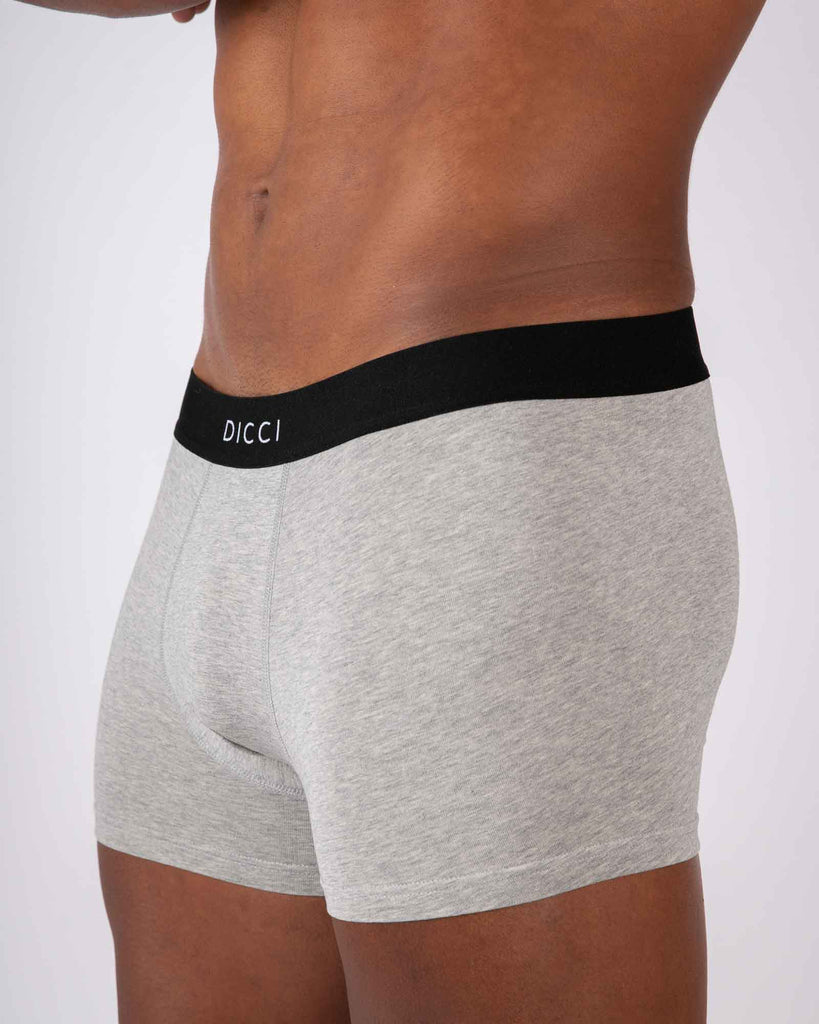 Basic Grey Dicci Boxer with black elastic on the models body - Online Underwear - Dicci