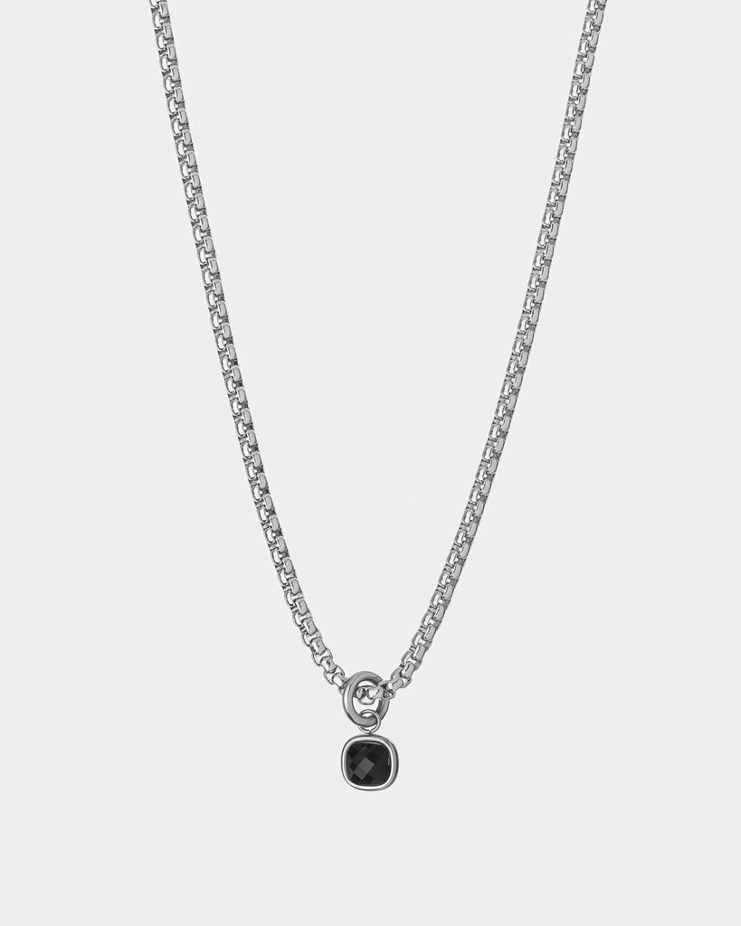 Black Crystal - Collar con piedra negra y cadena plateada - Collar Acero Inoxidable - Joyería Online - Dicci