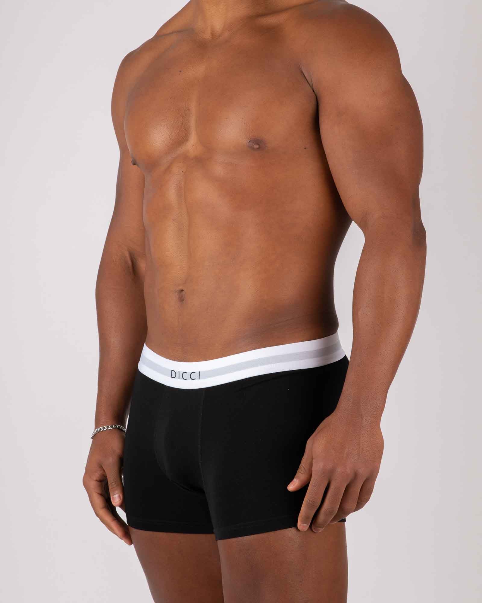 Basic Black Dicci Boxer with bicolor elastic on the models body - Online Underwear - Dicci