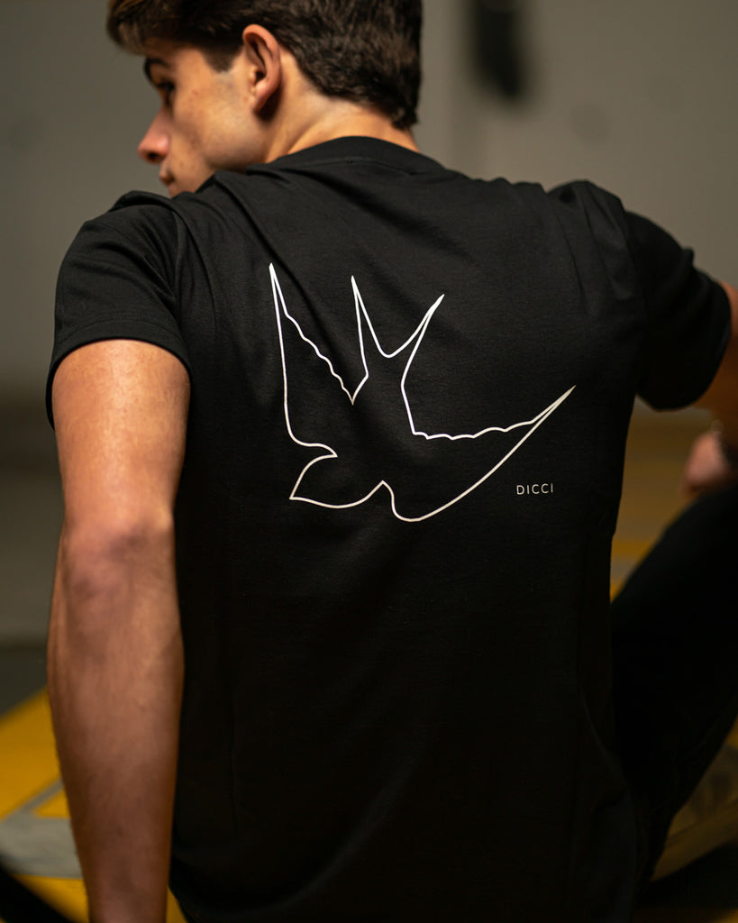 Flying Bird Printed T-shirt on the models body - Black T-shirt - Online Clothing - Dicci