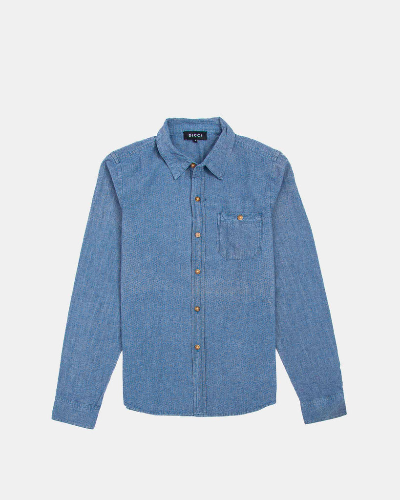 Blue Cotton Shirt - Regular Fit and Textured Shirt - Online Unissex Clothing - Dicci