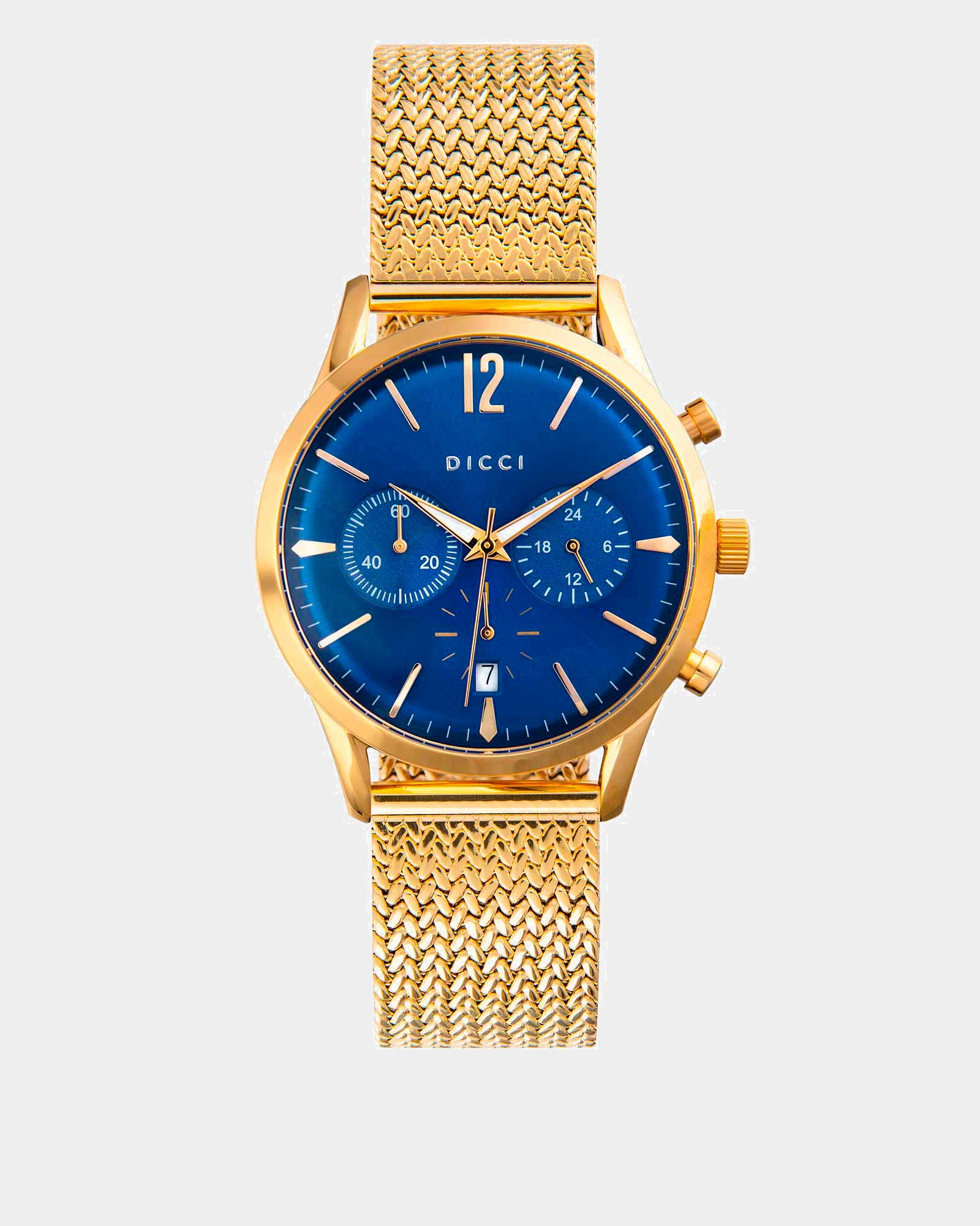 Orologio Cronometro - Quadrante Blu con Bracciale in Oro – DICCI
