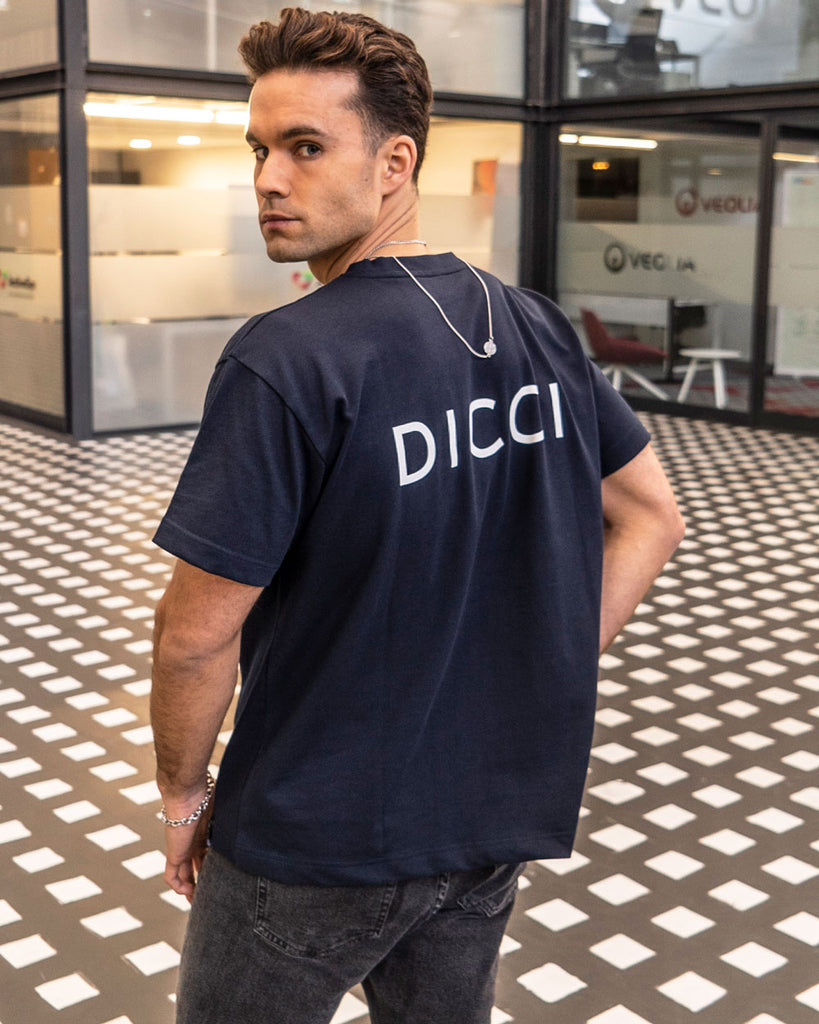Blue Oversize T-shirt with Dicci Logo Stamped on the back - Basic Dicci T-shirts Oversize style on the models body - Online Clothing - Dicci