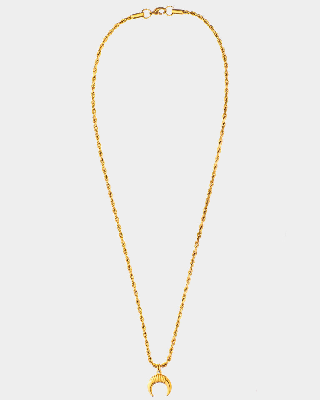 Horns - Cadena trenzada de acero dorado - cadena de acero inoxidable Raso y un colgante de un cuerno - Joyería Unisexo Online - Dicci