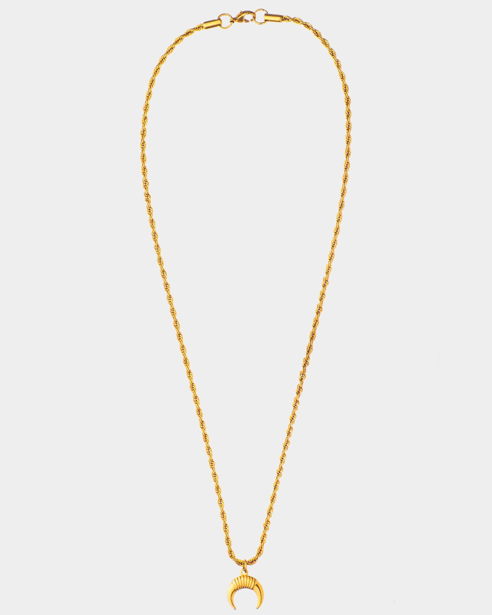 Horns - Cadena trenzada de acero dorado - cadena de acero inoxidable Raso y un colgante de un cuerno - Joyería Unisexo Online - Dicci