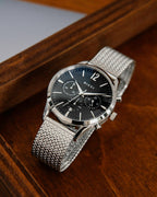 Orologio cronometro - Quadrante nero con bracciale in argento - Orologi Online - Dicci