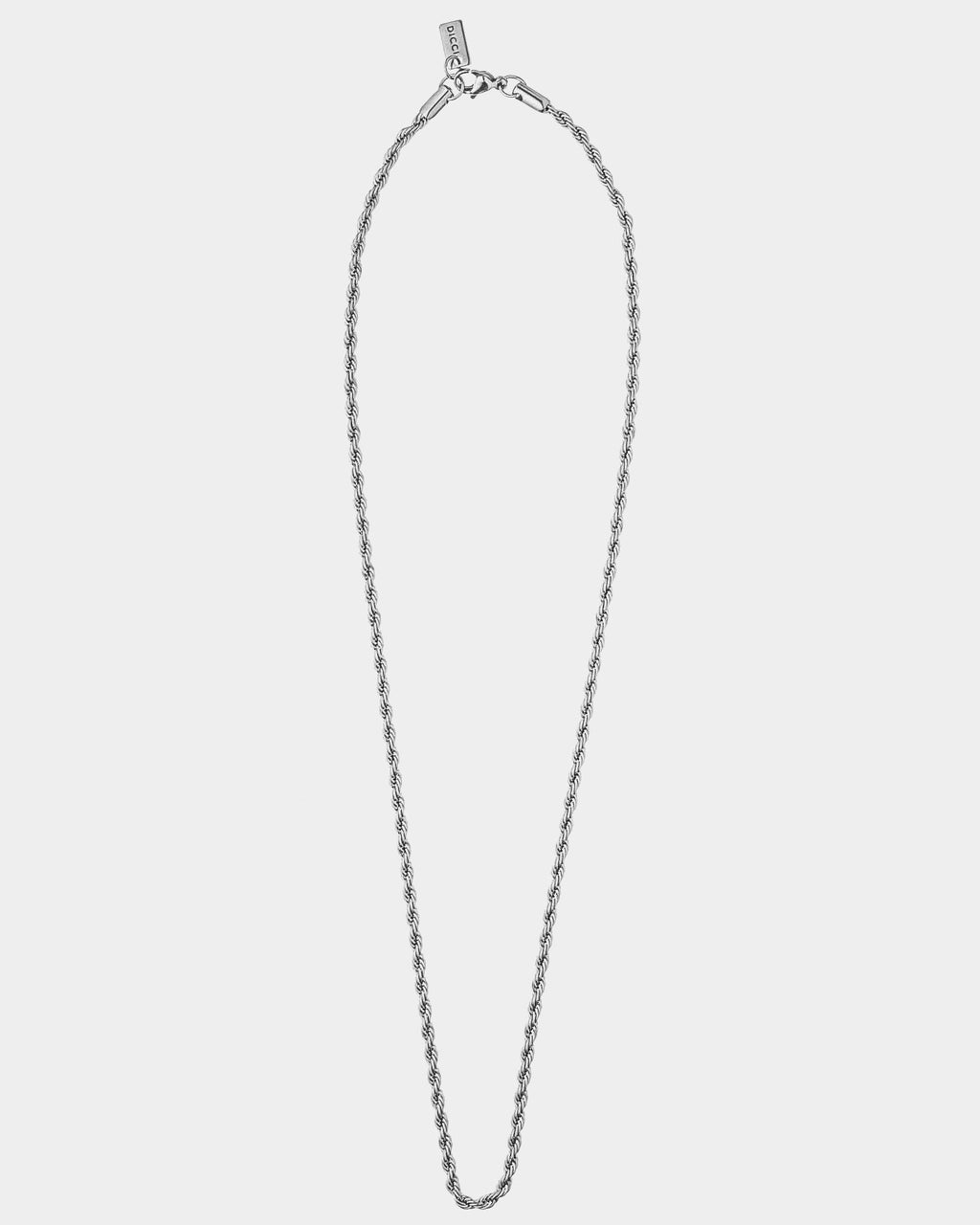 Silver stainless steel rope chain necklace with 0.3 cm width, waterproof and timeless design