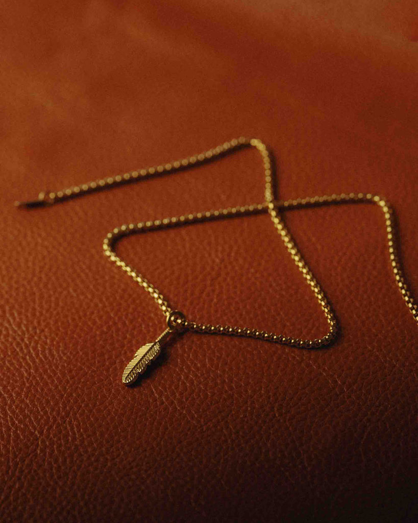 Plume - Colar Plume em aço inoxidável dourado com pendente de pena - colares com pendente - joias unisexo online - Dicci