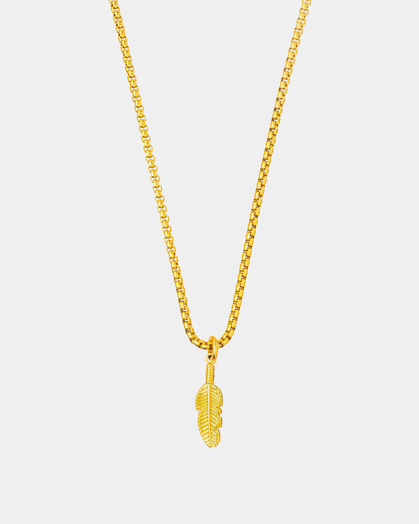 Plume - Collar Plume de acero inoxidable dorado con colgante de pluma - collares con colgante - joyería unisexo online - Dicci
