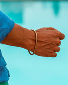 Egypt - Golden Stainless Steel Bracelet on the models wrist - Online Unissex Jewelry - Dicci