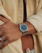 Heritage Blue dial on the models wrist - Men's Watches - Online Unissex Jewelry - Dicci