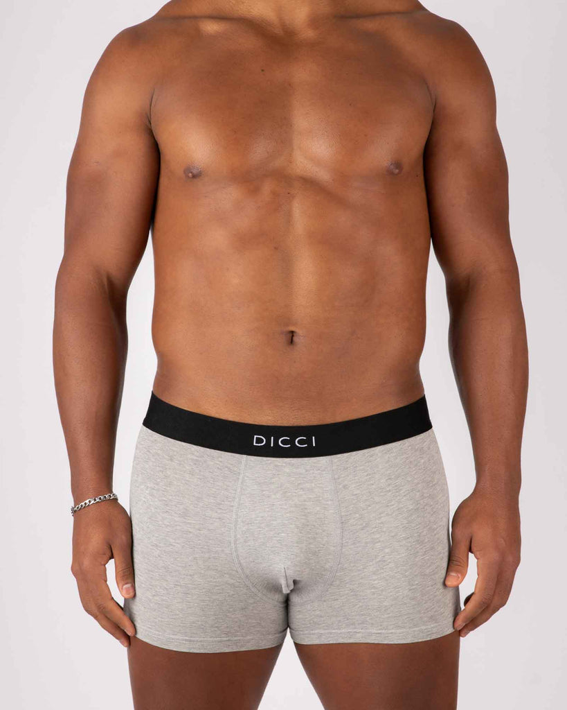 Boxer Dicci cinza básico com elástico preto no corpo do modelo - Roupa íntima online - Dicci