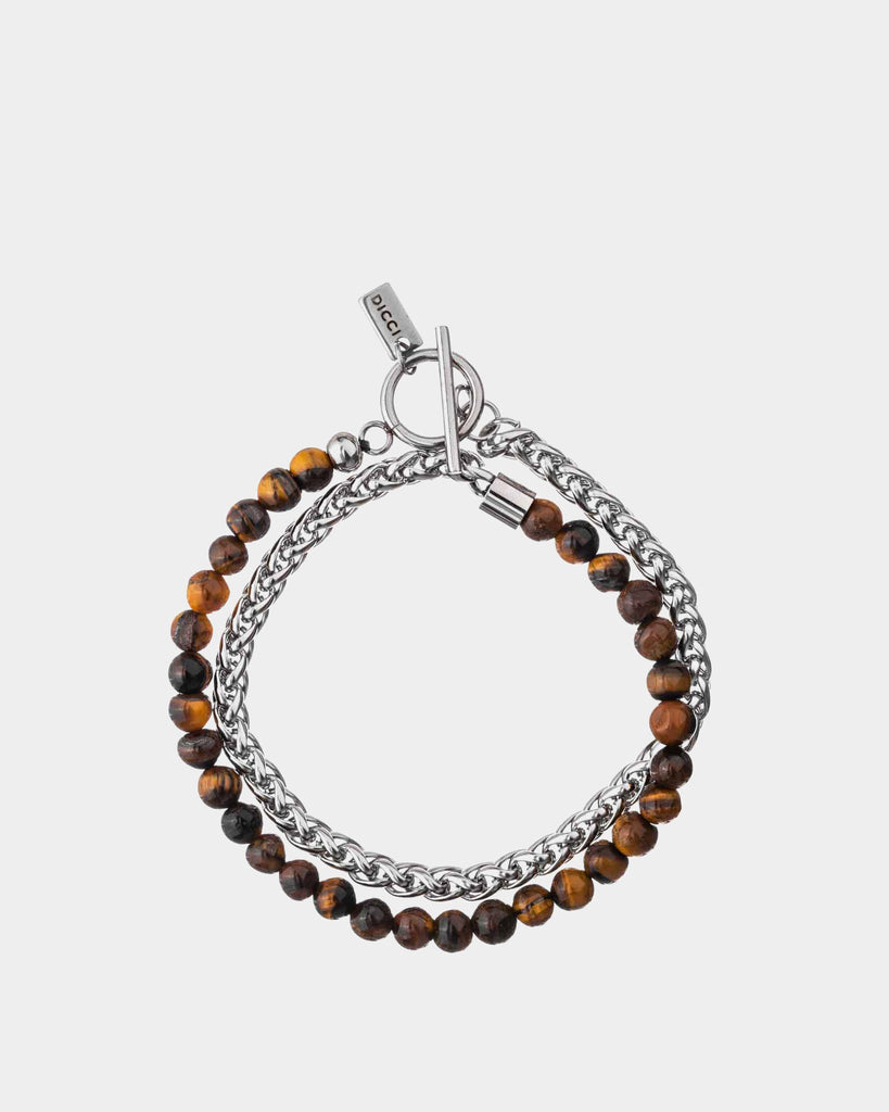 Madrid - Double Bracelet - Stainless steel and natural beads Tiger Eye bracelet - Online Unissex Jewelry - Dicci
