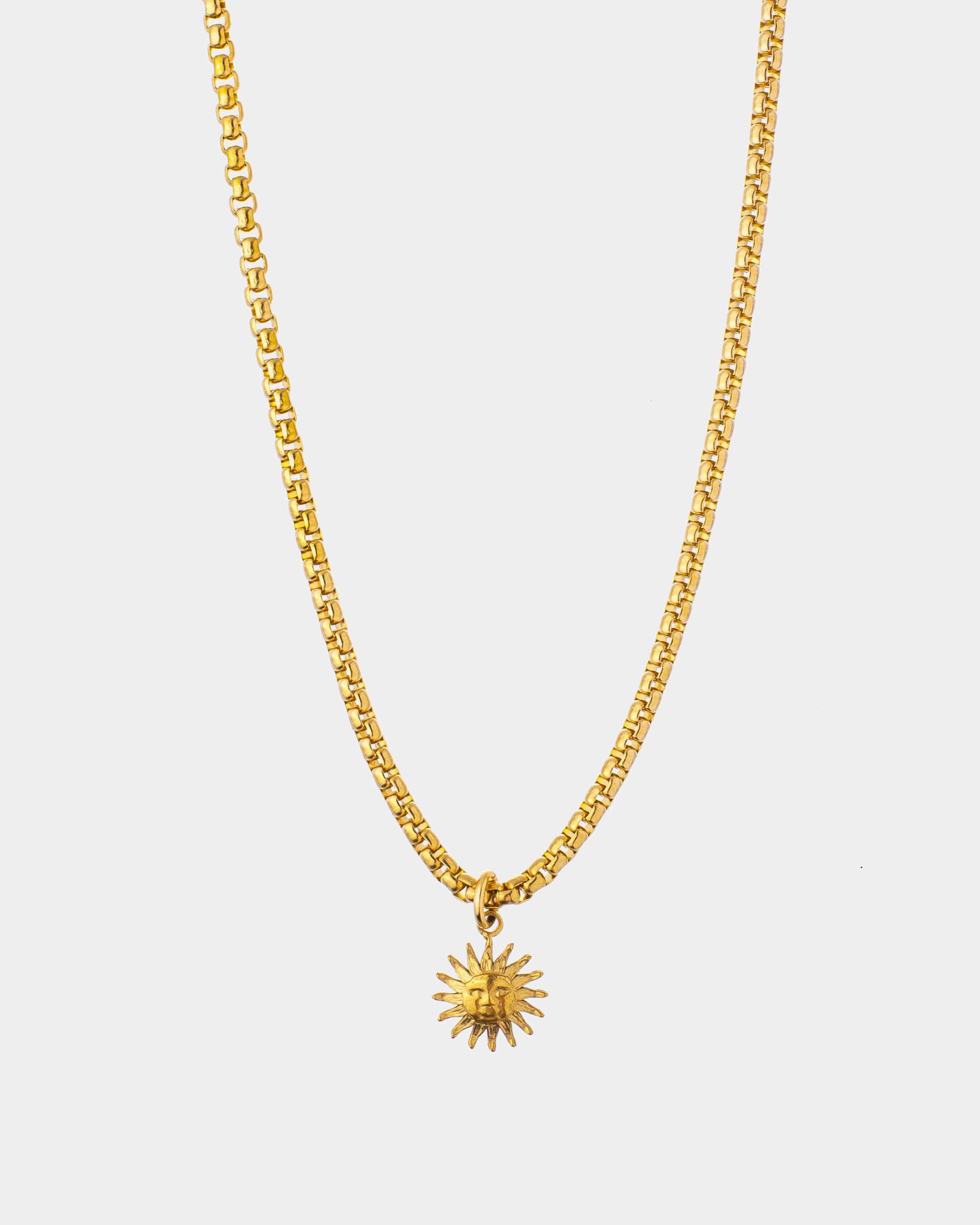 Sun Necklace - Kauai Chain Golden Steel Necklace with 'Sun' pendant - Online Unissex Jewelry - Dicci
