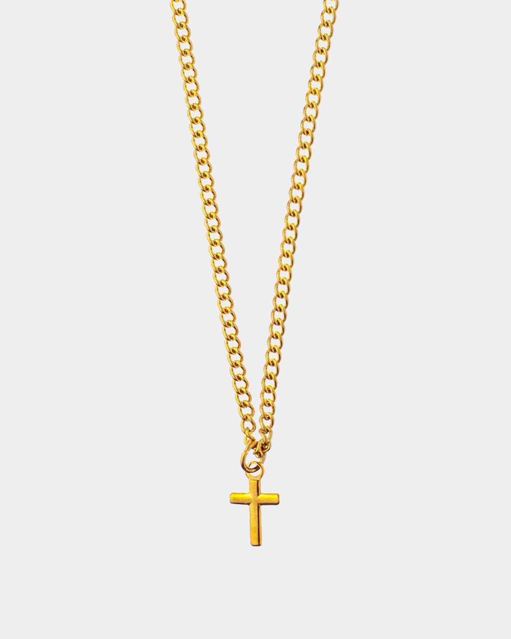 Caprera Golden Necklace with gold cross pendant on curb chain, handmade stainless steel jewelry
