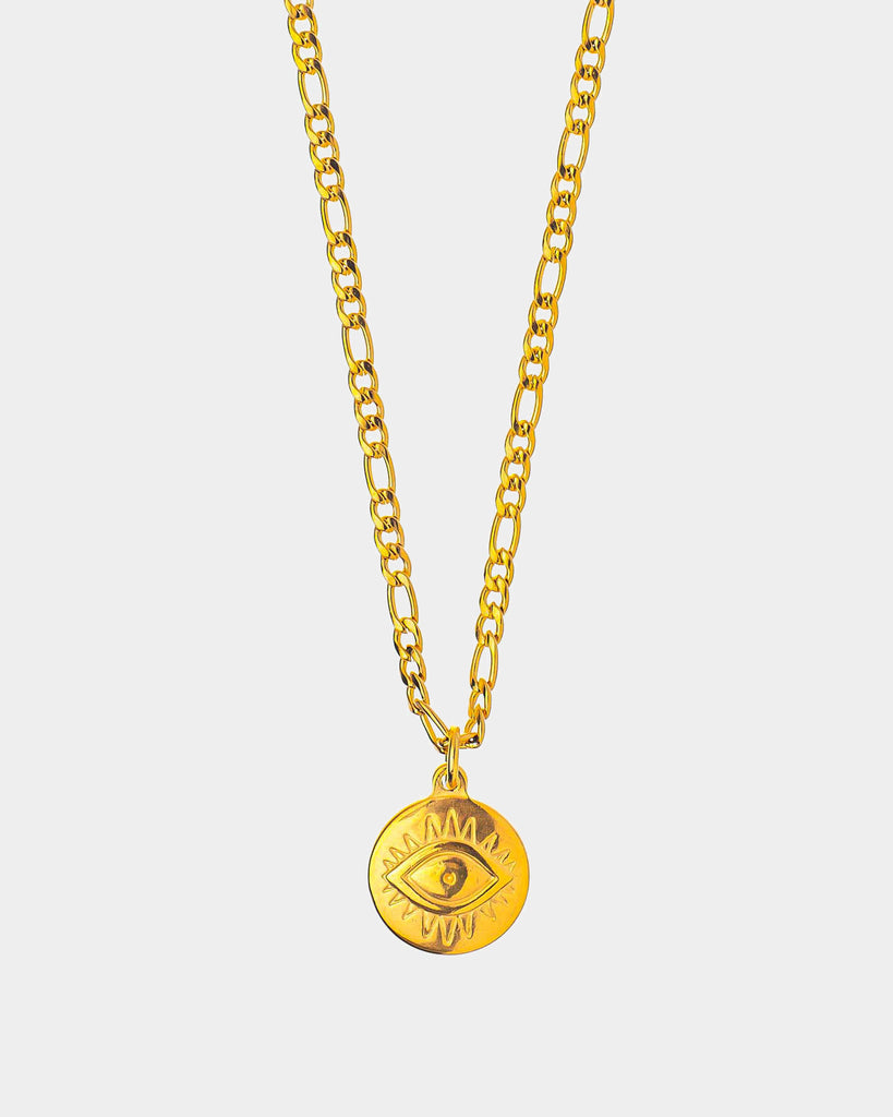 Horus Eye - Golden Stainless Steel Necklace - gold plated stainless wire necklace with a pendant of an eye of Horus inspired by the Egyptian deity - Online Unissex Jewelry - Dicci