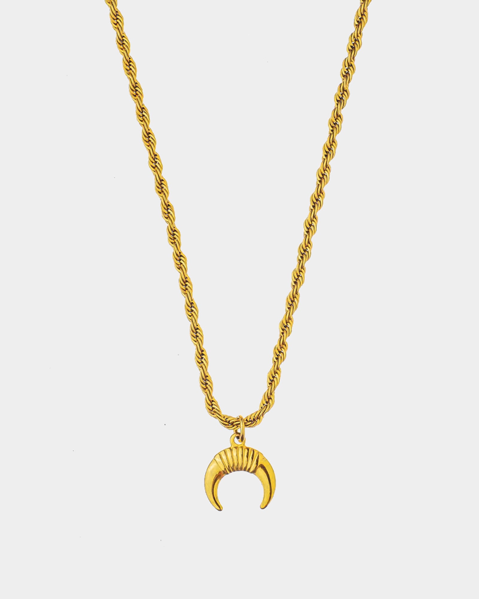 Horns - Golden Steel Twisted Chain 'Horns' - Raso stainless steel chain and a one horn pendant - Online Unissex Jewelry - Dicci