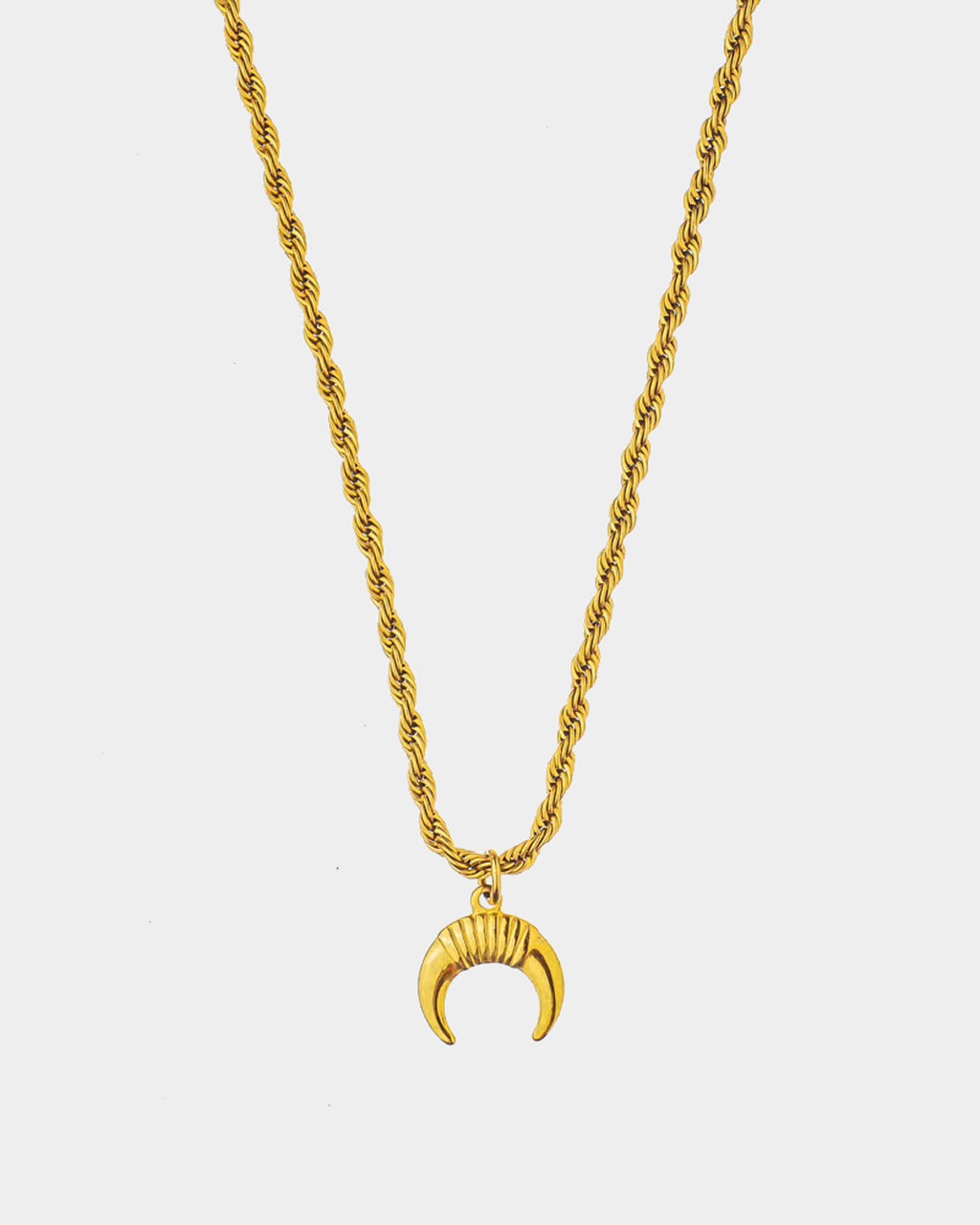 Horns - Golden Steel Twisted Chain 'Horns' - Raso stainless steel chain and a one horn pendant - Online Unissex Jewelry - Dicci