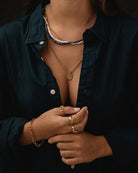 Mykonos Thin - Golden steel necklace 'Mykonos Thin' on the models neck - Steel Necklaces - Online Unissex Jewelry - Dicci