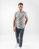 Grey T-Shirt with Beige Skull on the models body - Online Unisex T-shirts - Dicci 