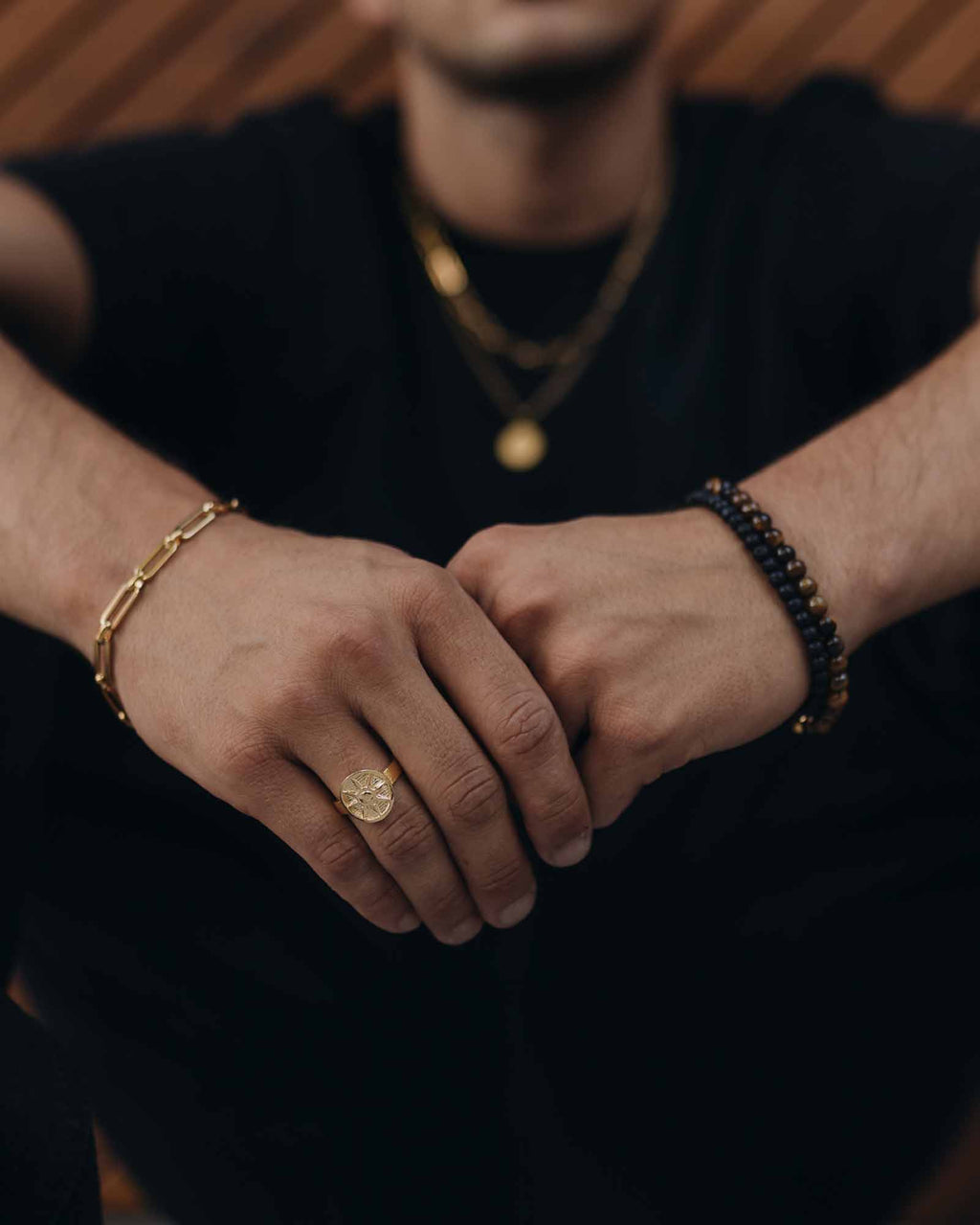 Tiger Eye Stone Bracelet 4mm on the models wrist - Natural Beads and Stainless Steel Bracelet - Unissex Jewelry Online - Dicci