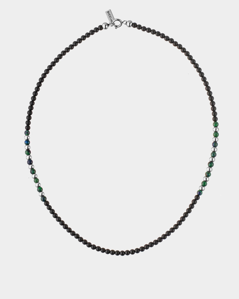 Natural Beads Necklace Texas - 5mm natural green and grey stones and stainless steel - Online Unissex Jewelry - Dicci